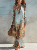Chiffon Digital Print Vintage Flowy Midi Dress – Women's Button-Front Sundress