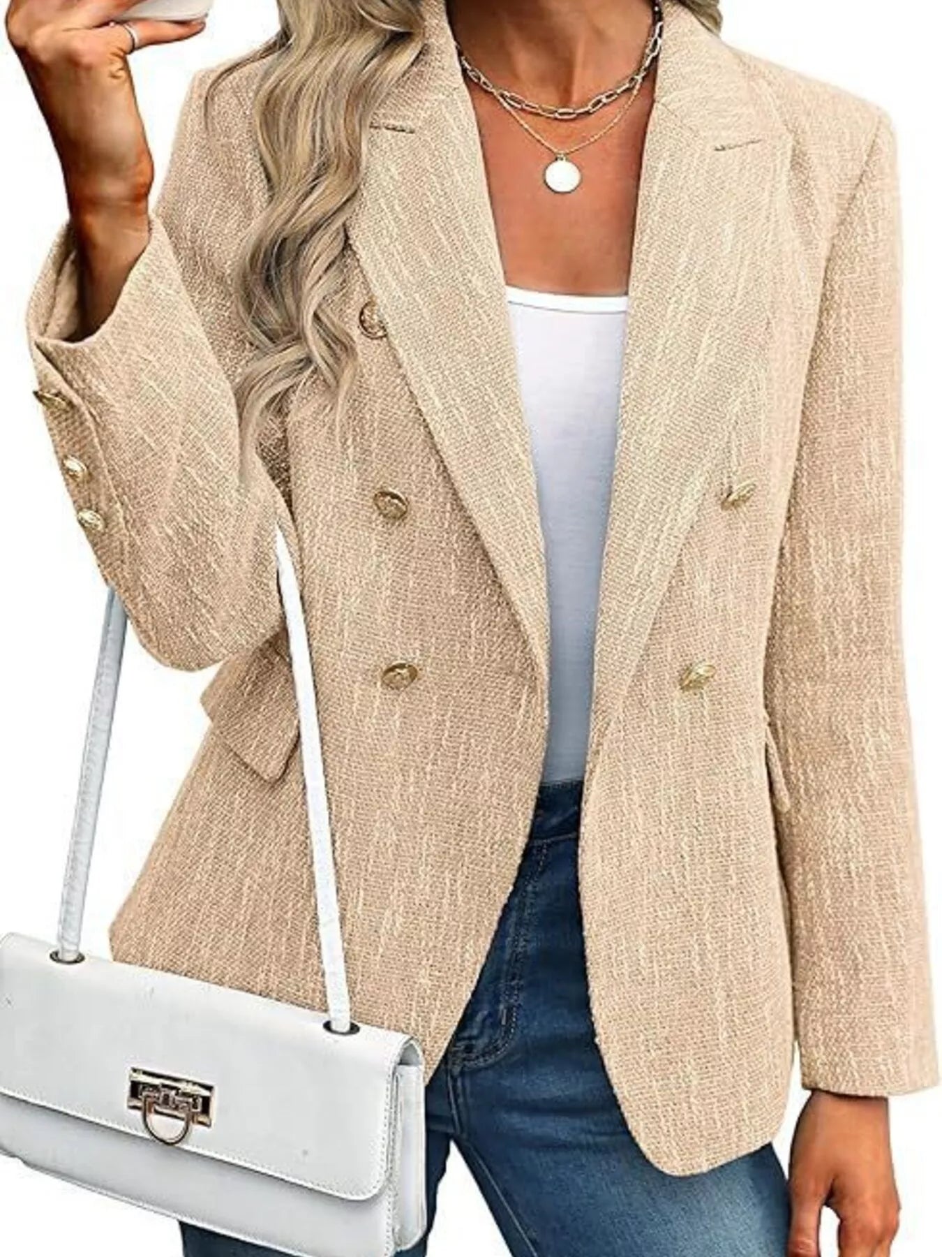 Double-Breasted Lapel Collar Blazer