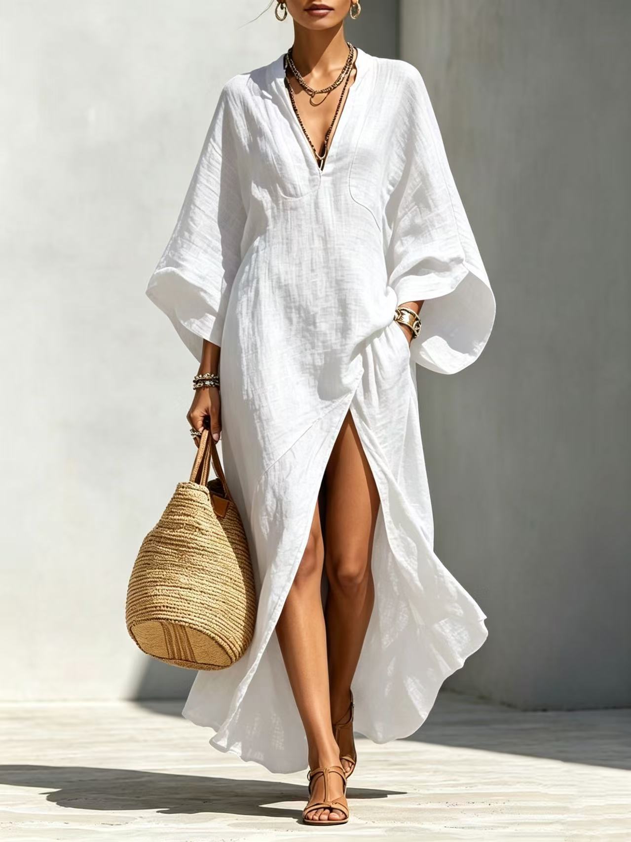 Women's Batwing Sleeve Loose Maxi Resort Dress