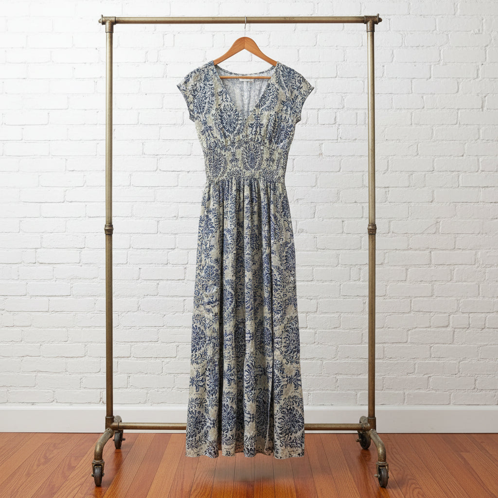 Printed Cap Sleeve Maxi Dress