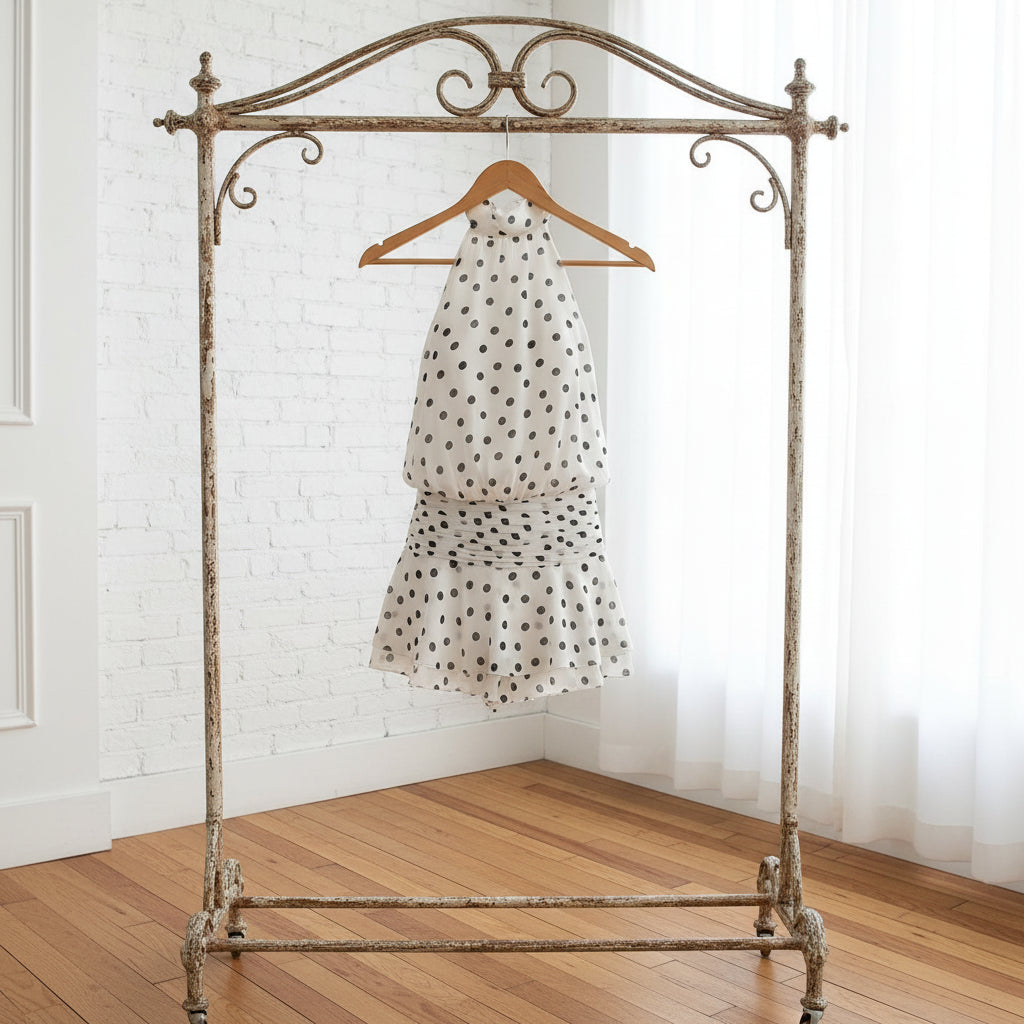 Polka Dot Halter Neck Ruffle Dress