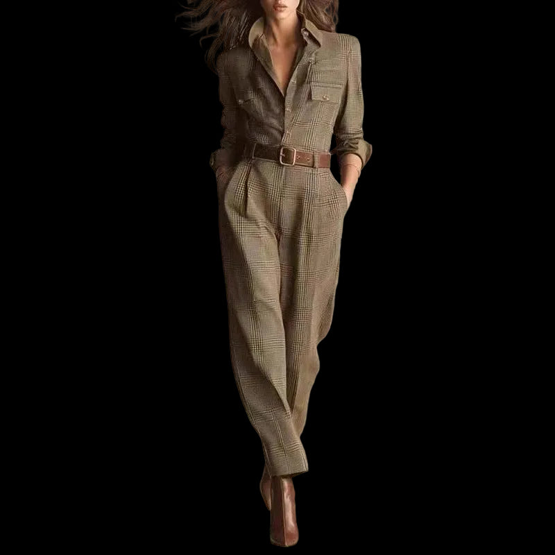 Women's Spring And Autumn Chic Plaid Jumpsuit