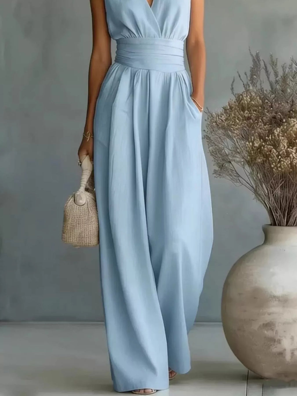 Full Size Sleeveless Wide Leg Jumpsuit Plus Size