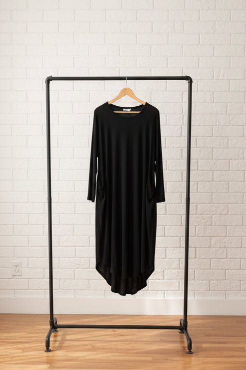 Women's Cotton Maxi Dress – Solid Color Long Sleeve A-Line with Pockets
