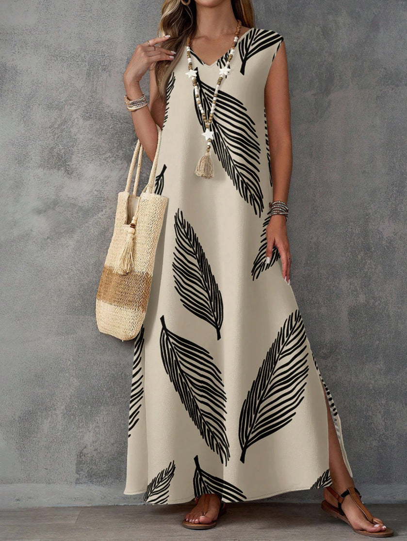 Printed V-Neck Sleeveless High-Waist Maxi Dress | 3 Colors