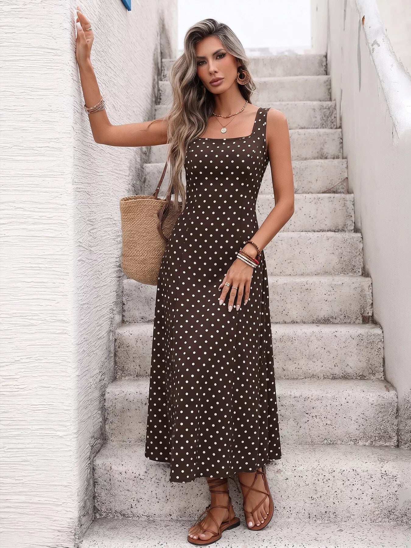Polka Dot Sleeveless Maxi Dress