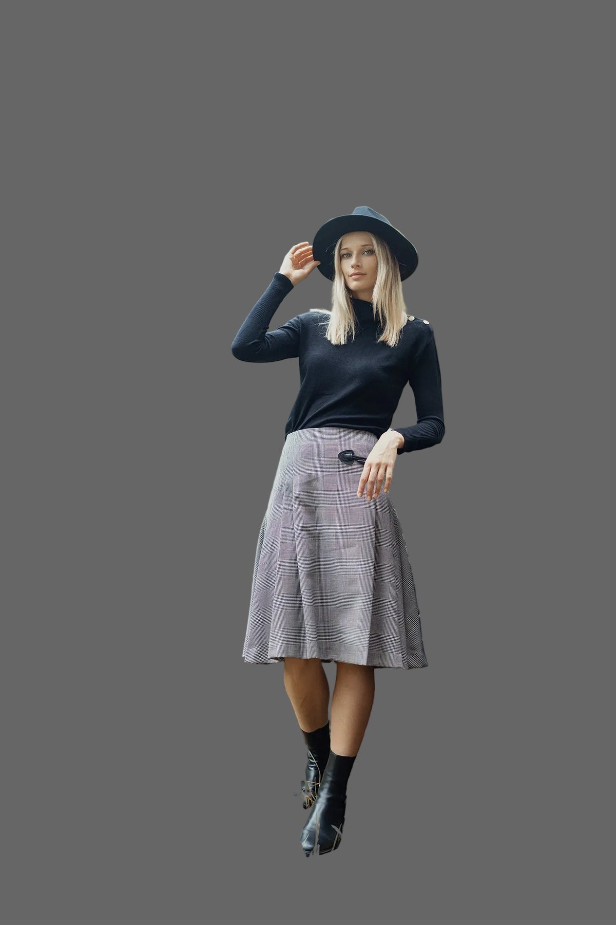 WOOL PLAID KILT SKIRT