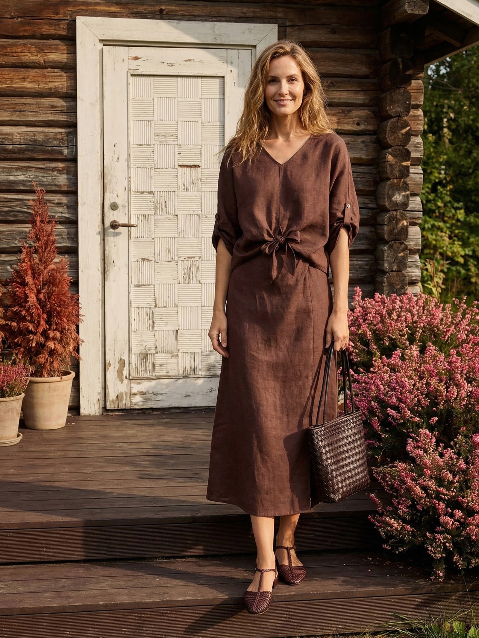 100% Linen Twist-Hem Batwing Top LAVENA