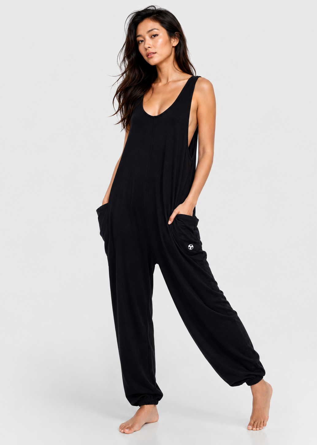 Soft Drape Pocket Romper Made in USA
