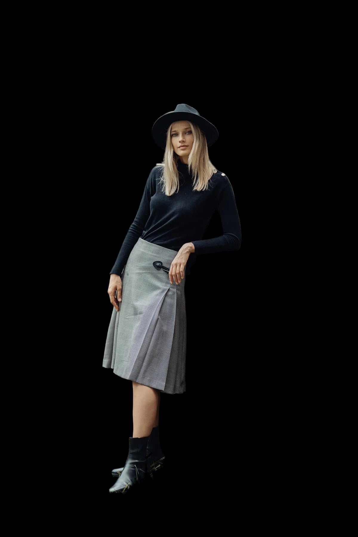 WOOL PLAID KILT SKIRT