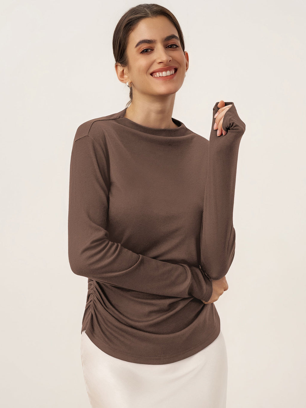 Wool Mock Neck Waist Pleat Top ISOLDE
