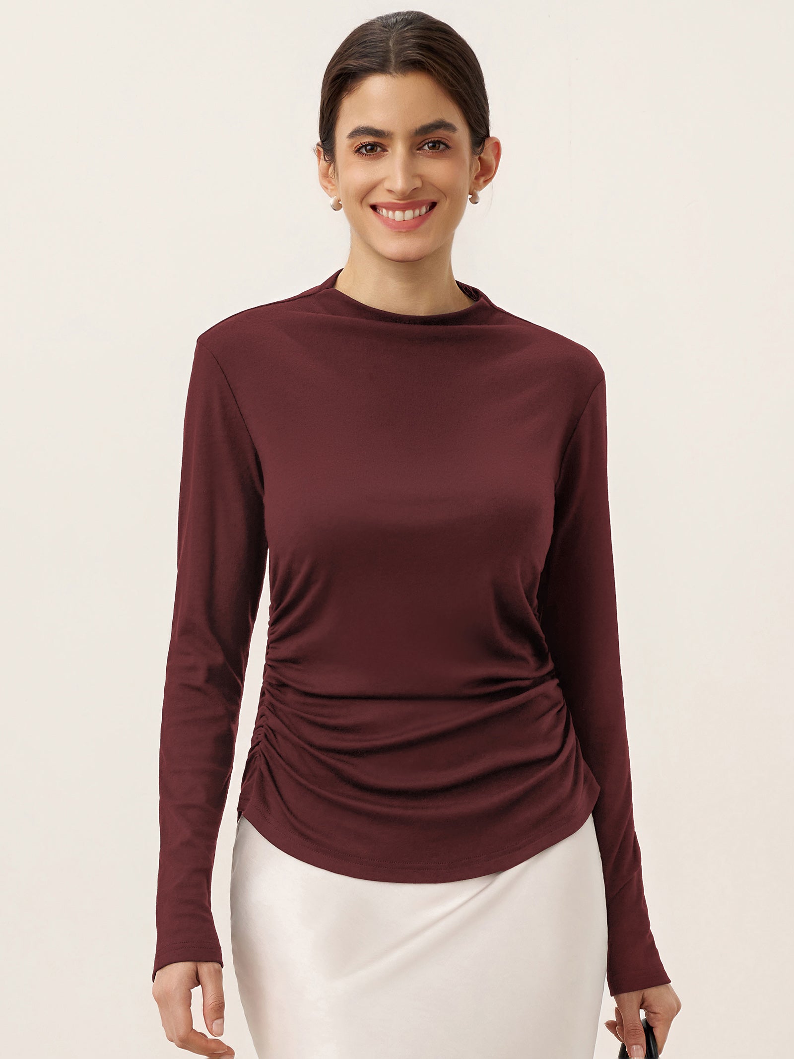 Wool Mock Neck Waist Pleat Top ISOLDE
