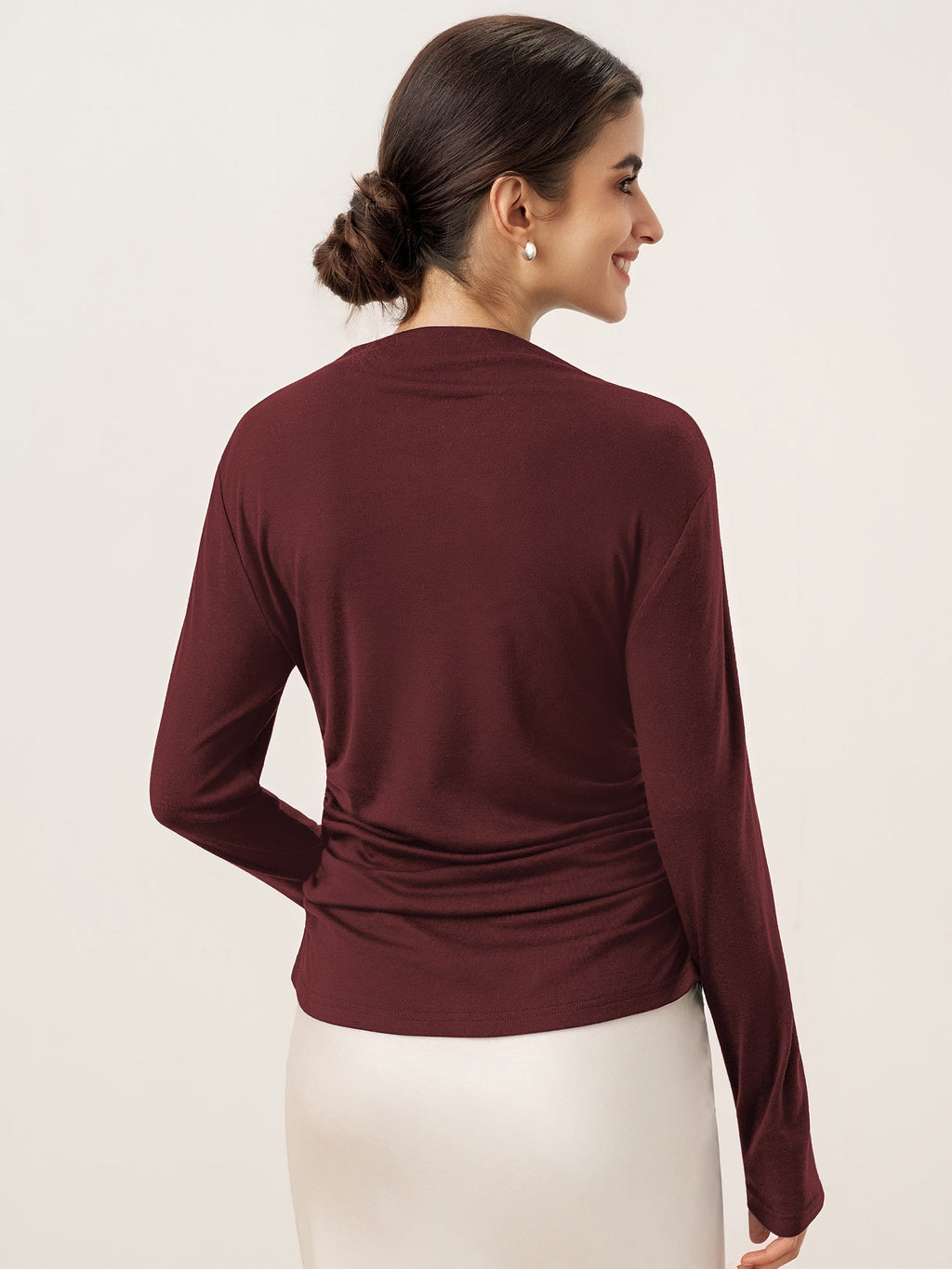 Wool Mock Neck Waist Pleat Top ISOLDE