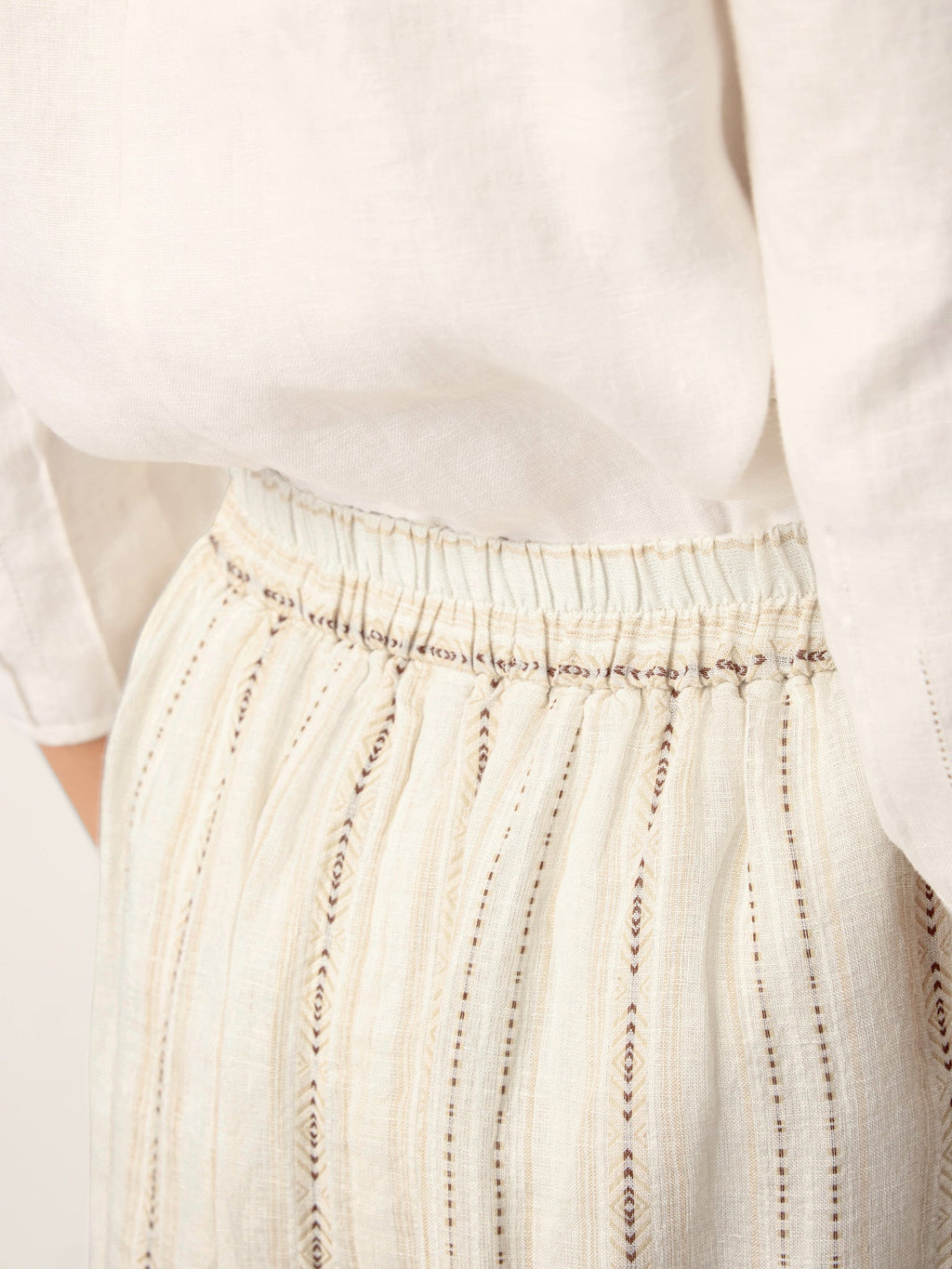 Linen Striped Contrast Trim A-Line Bohemian Skirt with Lining ISMERIE