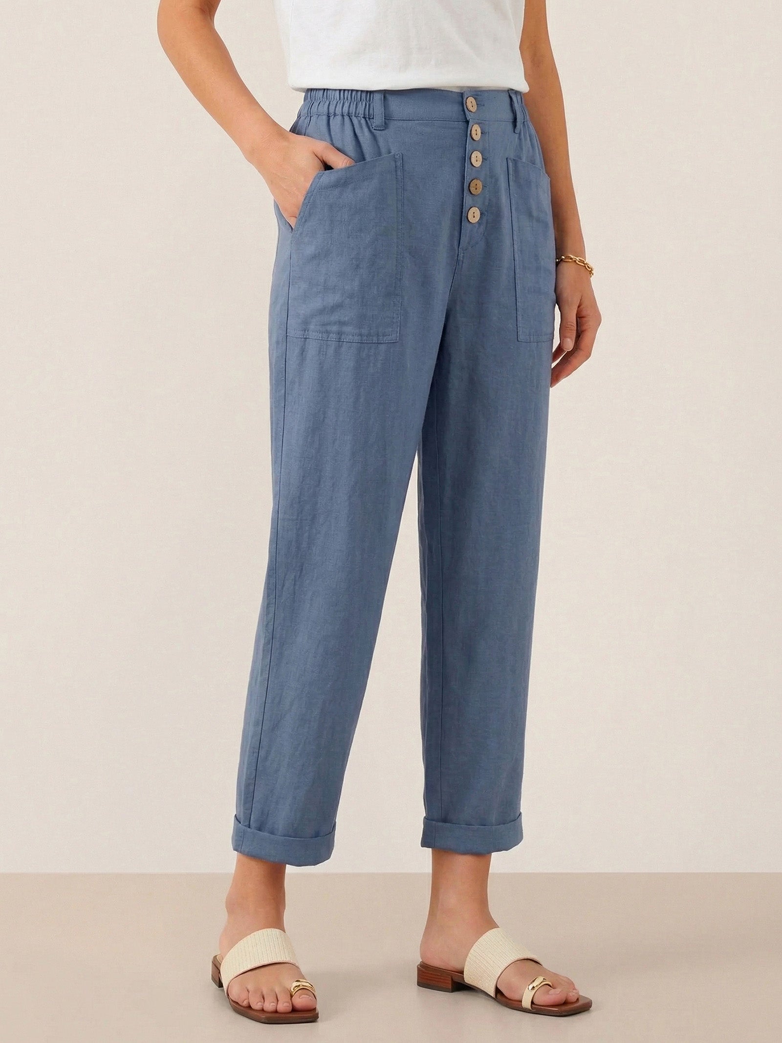 Linen Simple Button Fly Trousers HEIDI