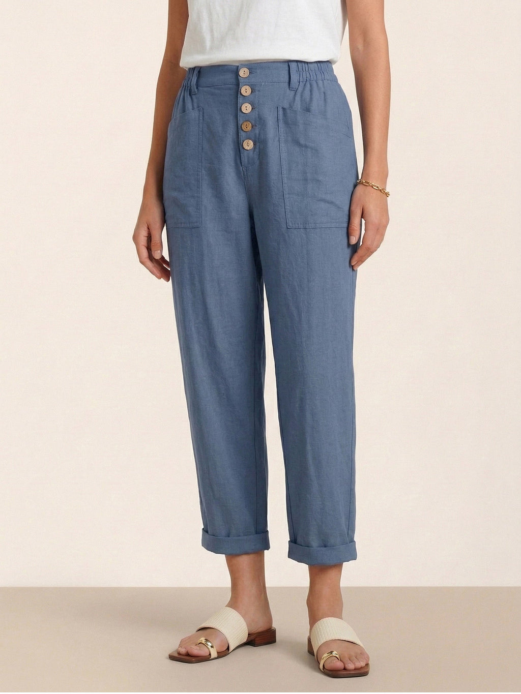 Linen Simple Button Fly Trousers HEIDI