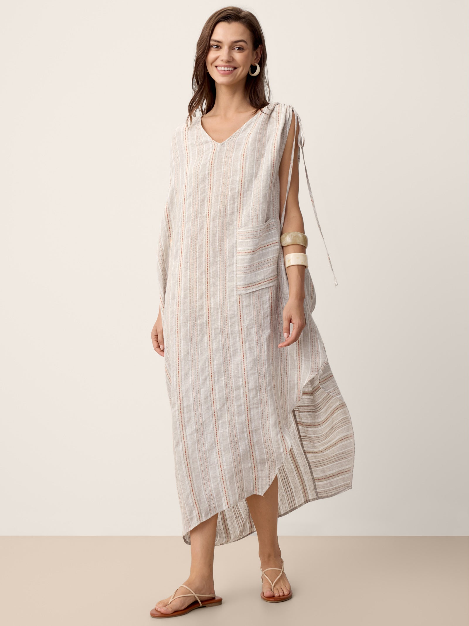 Linen Asymmetric Drawstring Midi Dress NADIA
