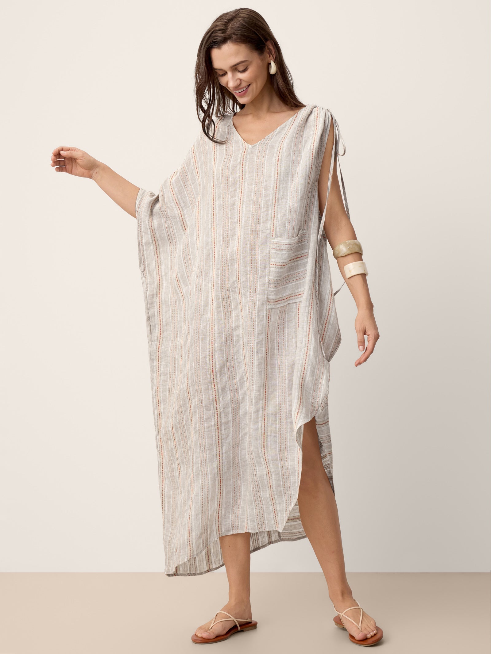 Linen Asymmetric Drawstring Midi Dress NADIA
