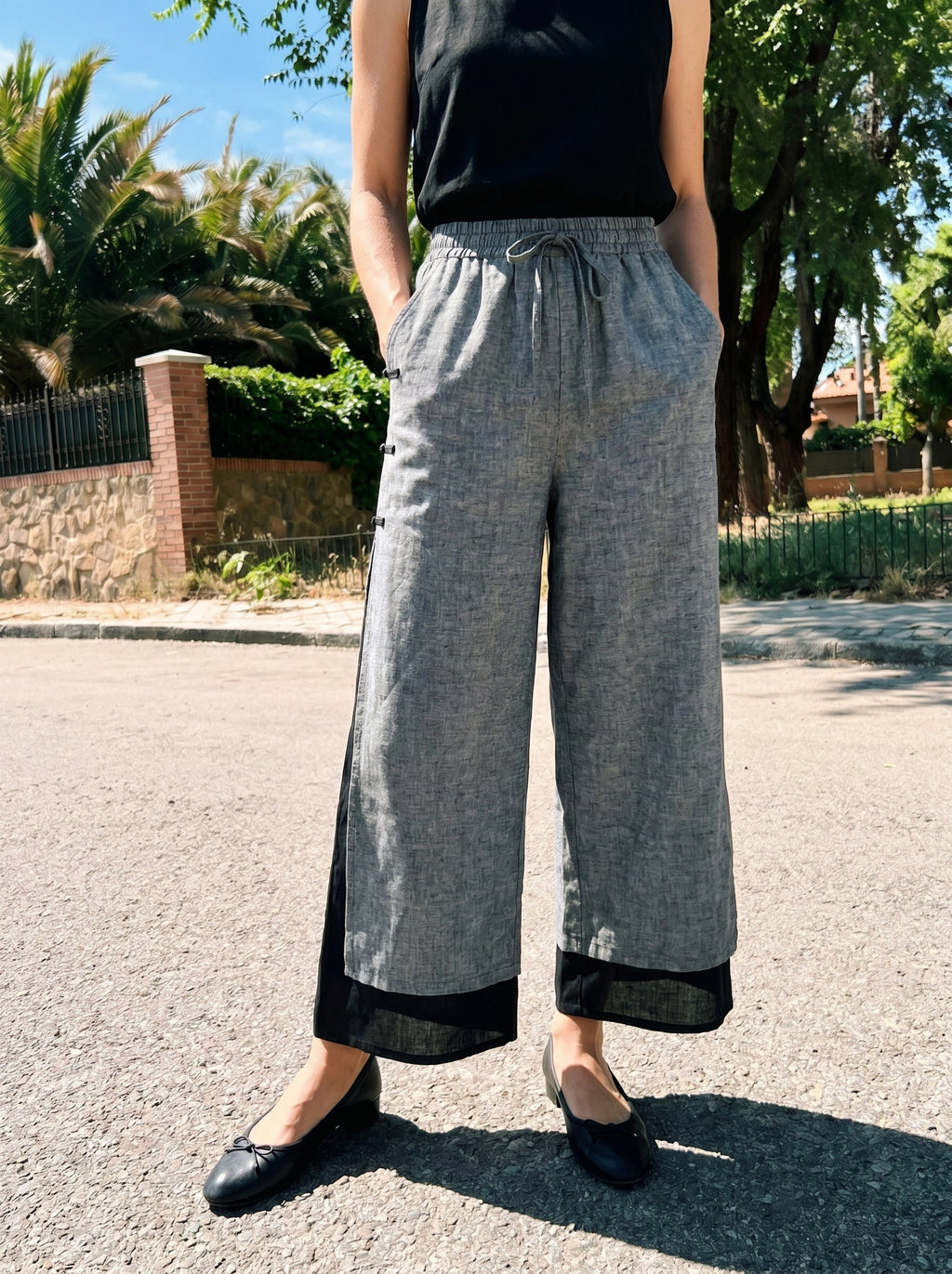 Linen Double Layer Handmade Capri Pants STELLA