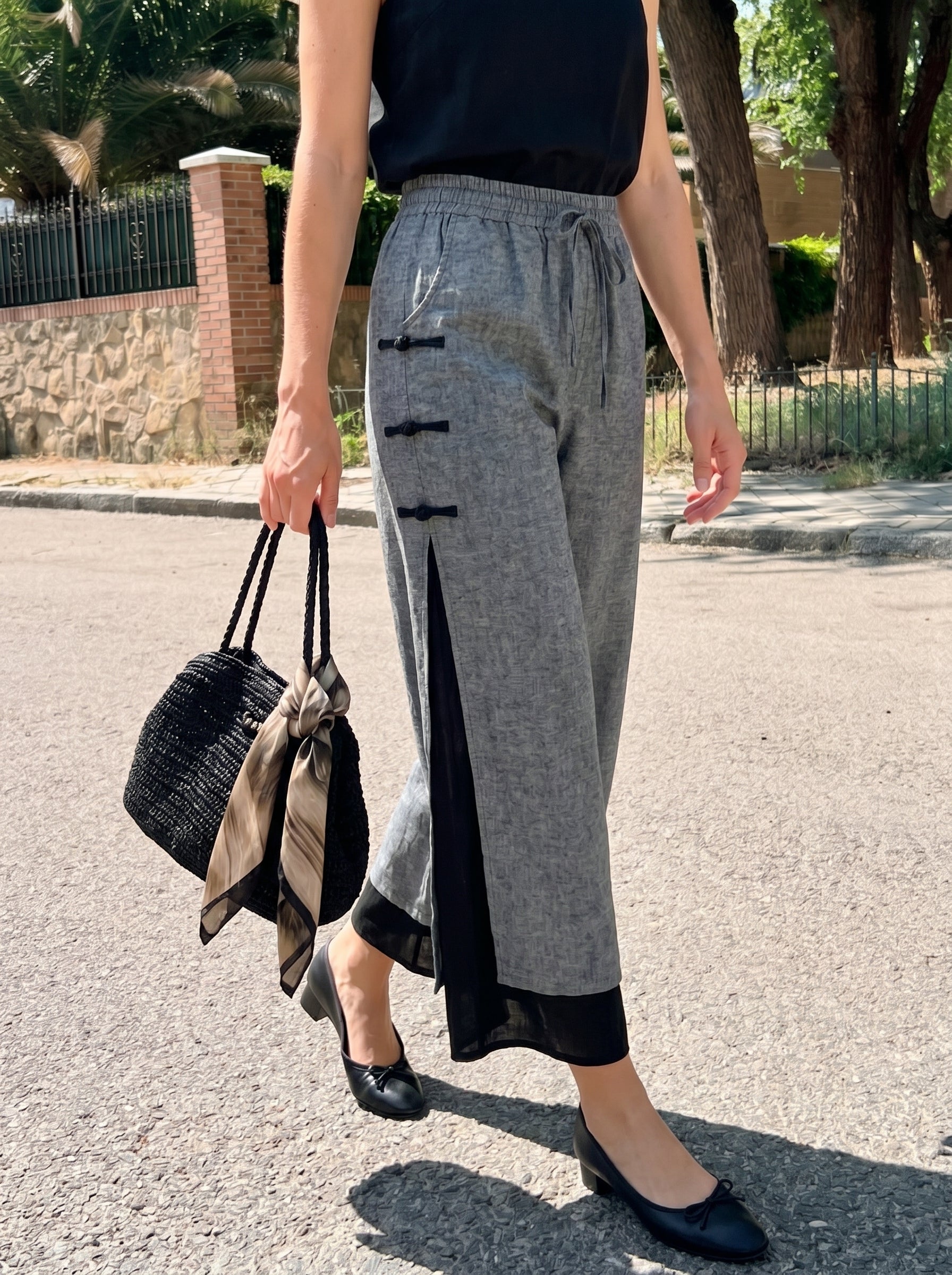 Linen Double Layer Handmade Capri Pants STELLA