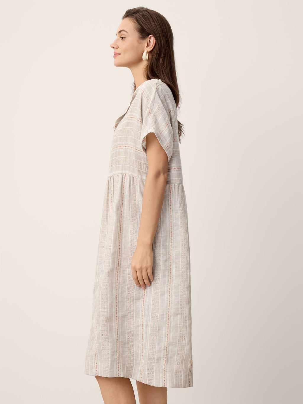 Linen Gathered-Hem Split-Neck Mini Dress SYDNEY