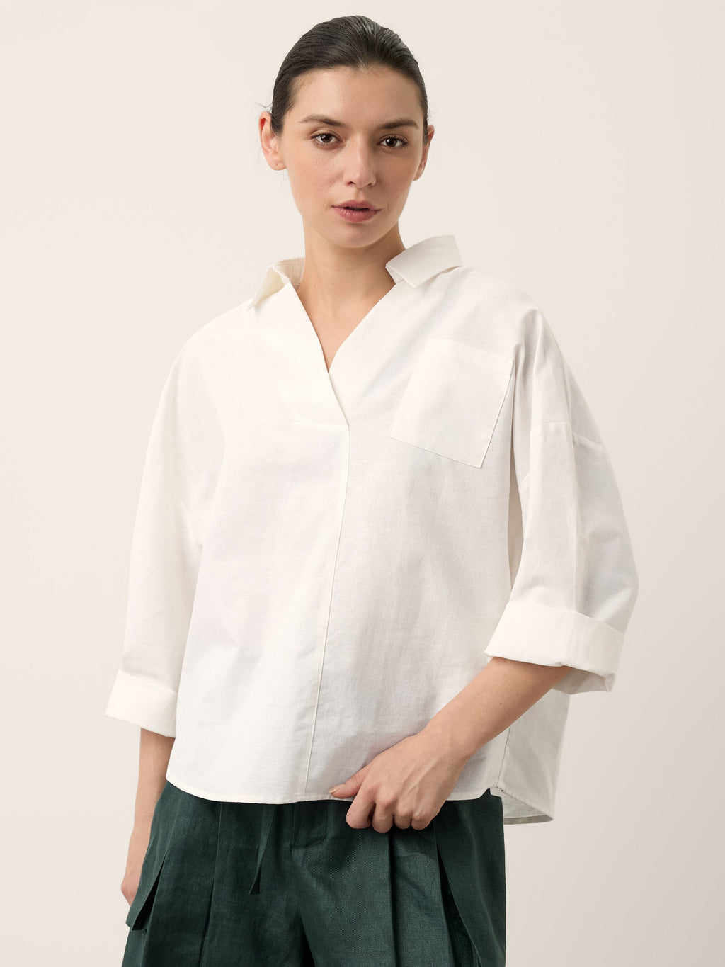 Linen Oversized Fit Pocket Shirt ELOWEN