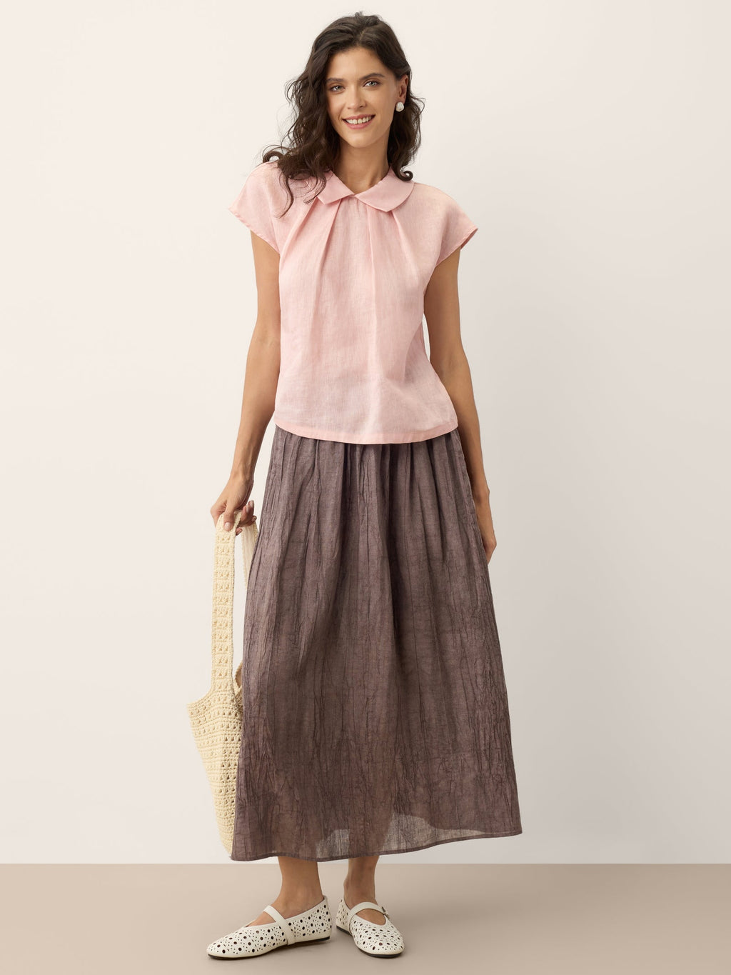 Lyocell Textured Pleated Waist Skirt ROSAMUND