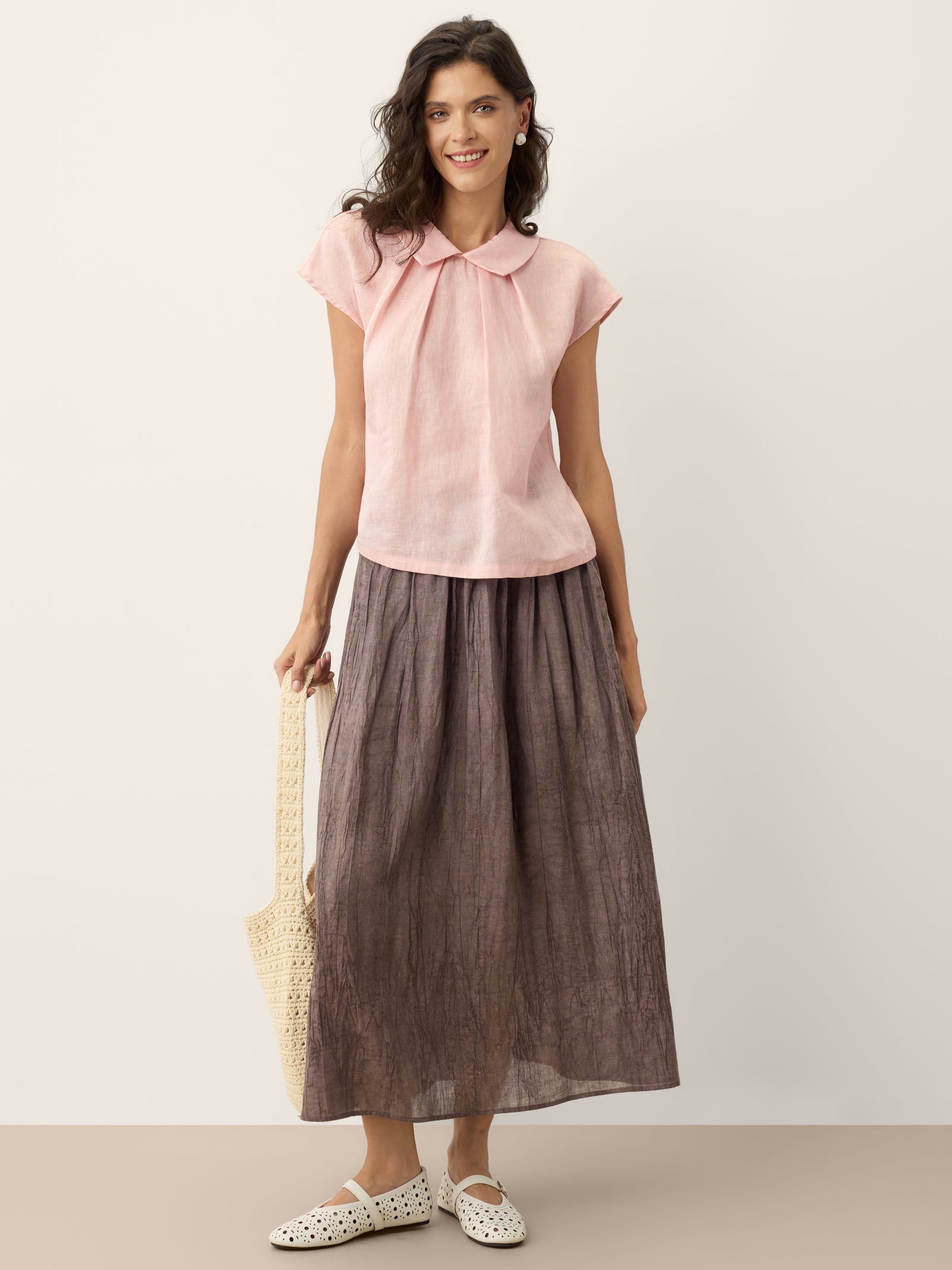 Lyocell Textured Pleated Waist Skirt ROSAMUND