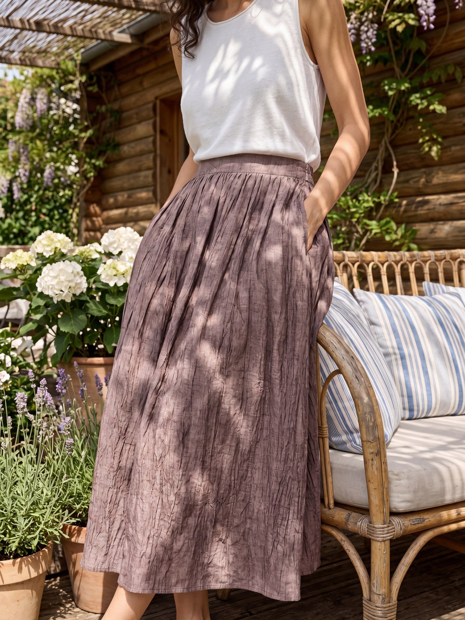 Lyocell Textured Pleated Waist Skirt ROSAMUND