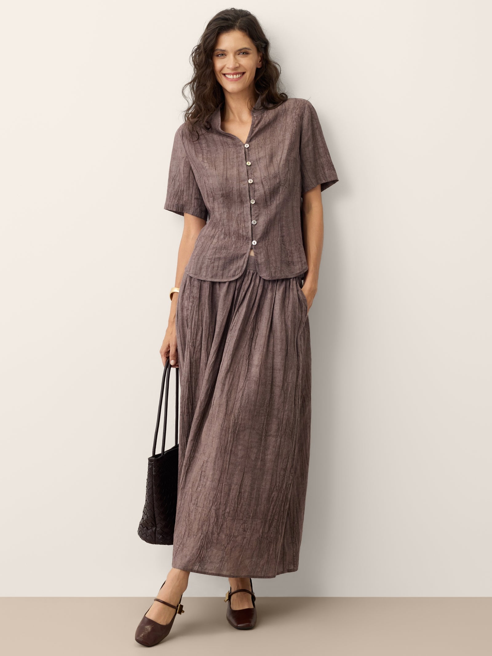 Lyocell Textured Pleated Waist Skirt ROSAMUND