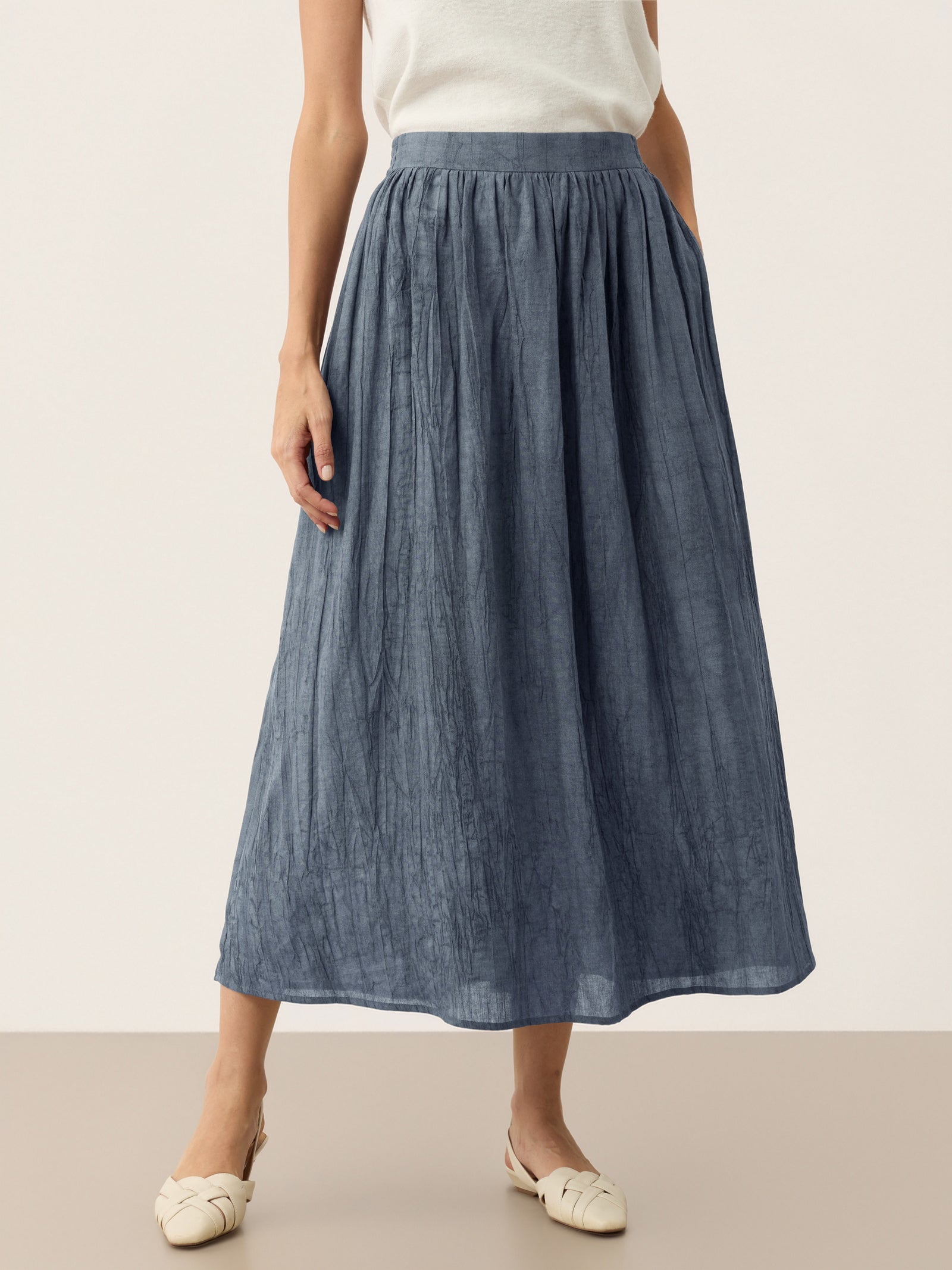 Lyocell Textured Pleated Waist Skirt ROSAMUND