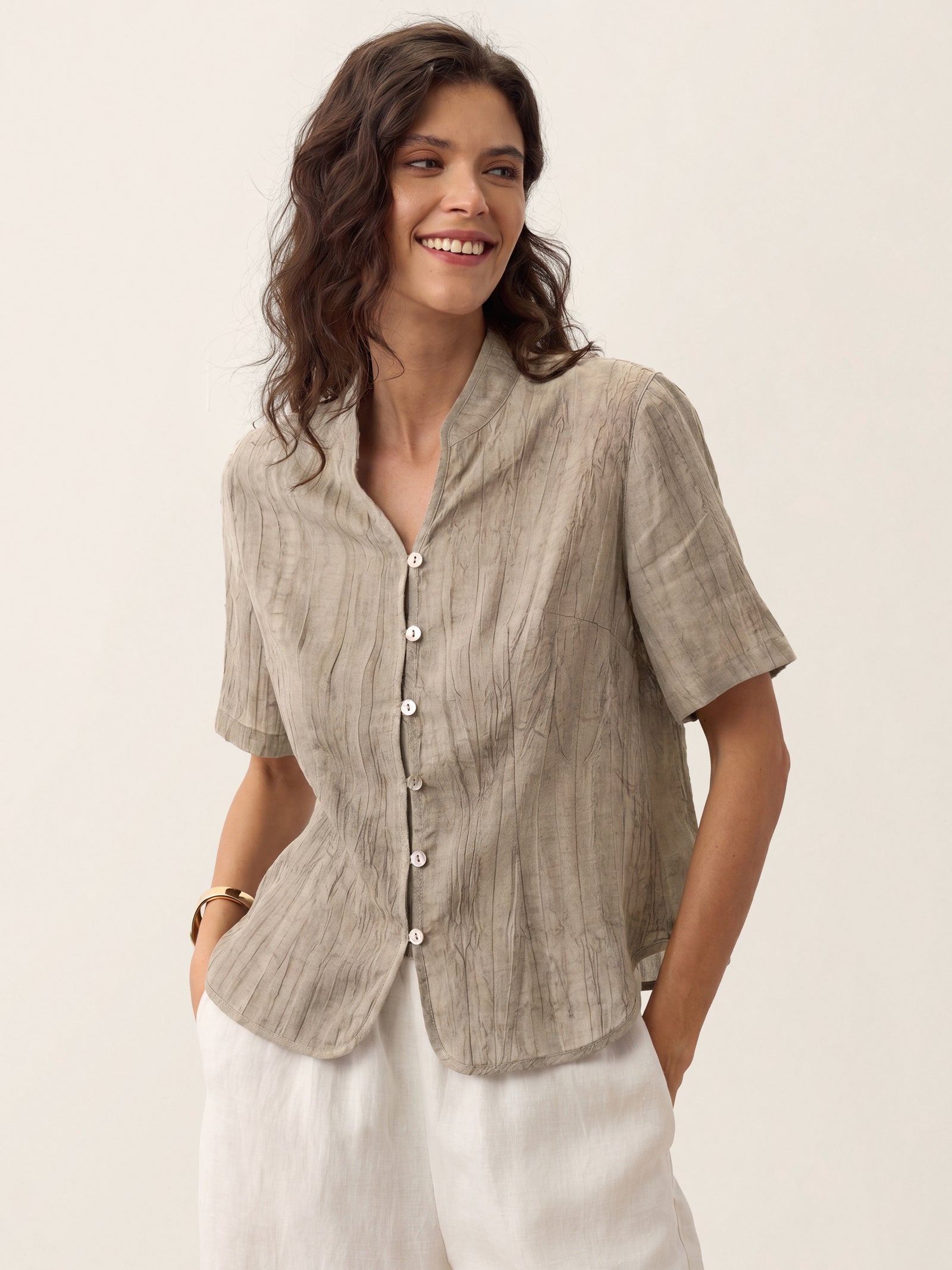 Lyocell Textured Stand Collar Shirt Jacket PHILIPPA