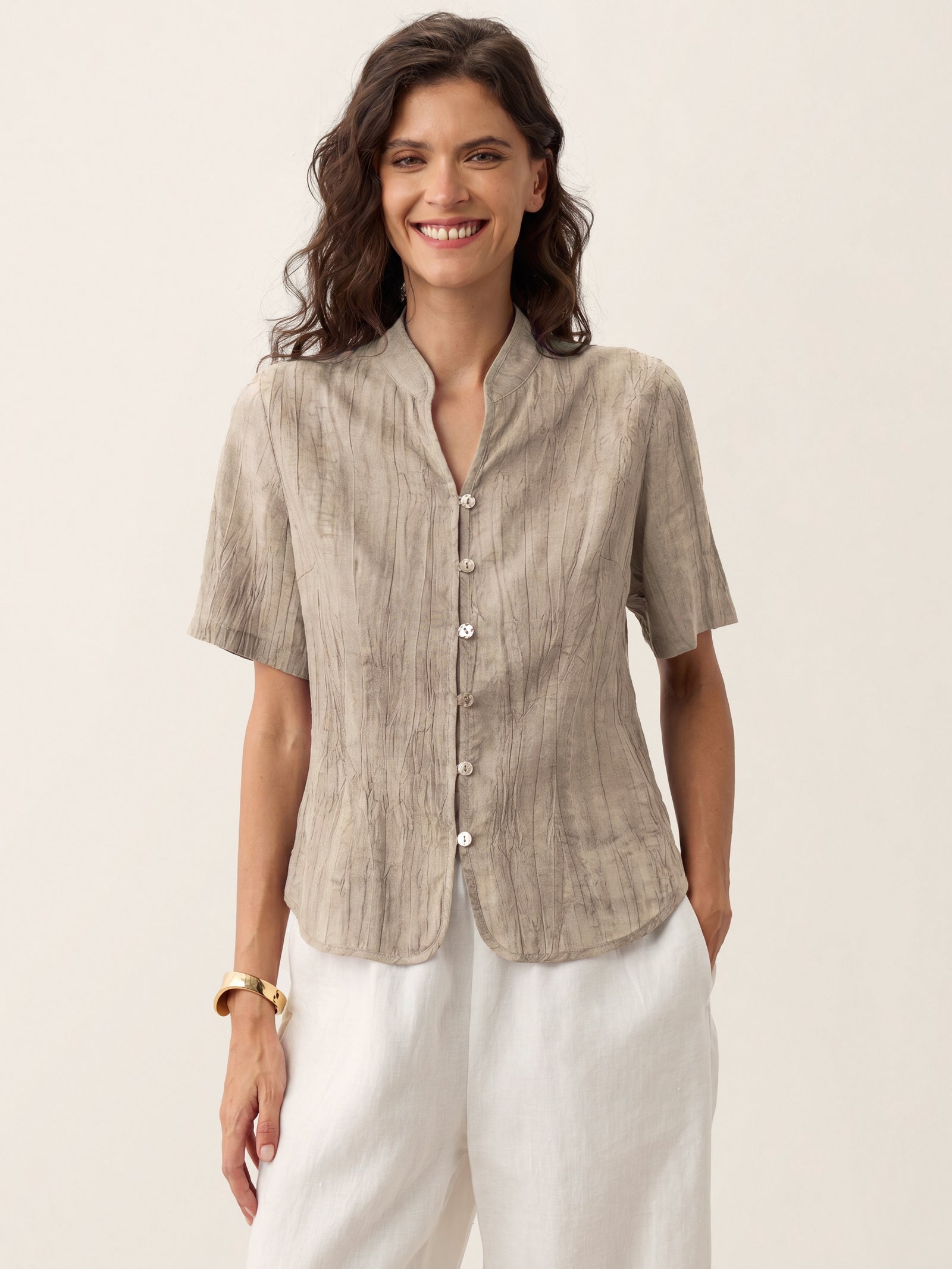Lyocell Textured Stand Collar Shirt Jacket PHILIPPA