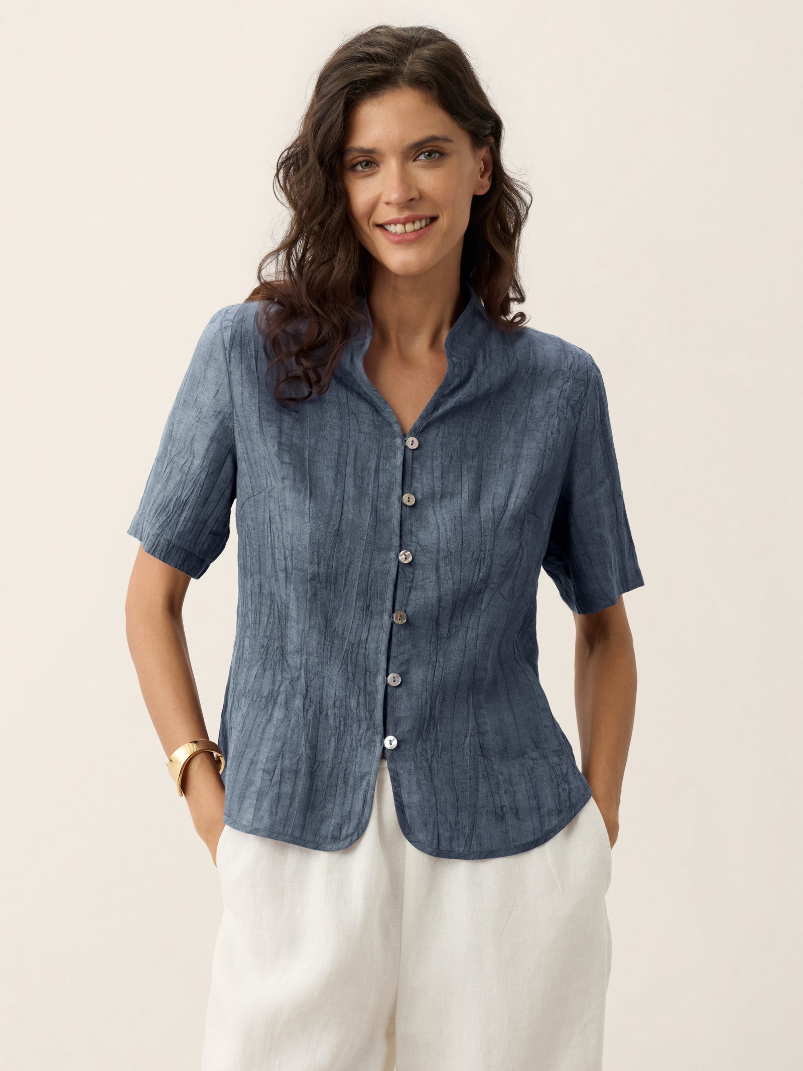 Lyocell Textured Stand Collar Shirt Jacket PHILIPPA