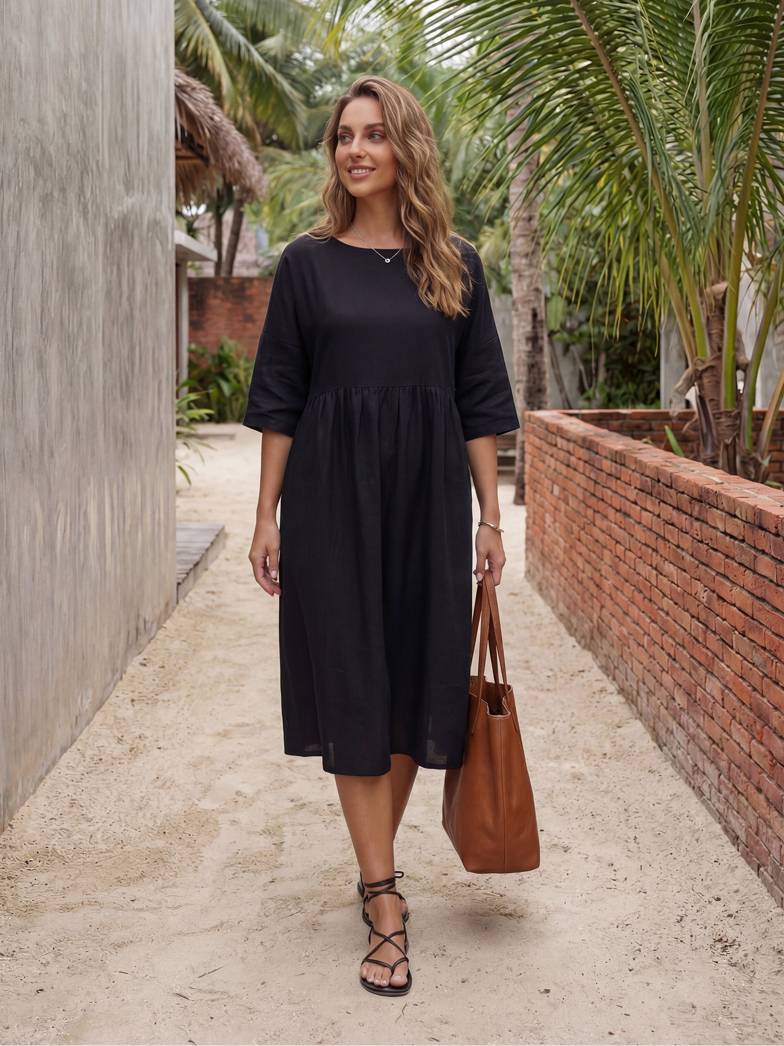 100% Linen A-Line Midi Dress VALENCIA