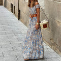 Summer Women Clothing off Neck Short Sleeve Bohemian Dress