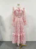 Summer Elegant Retro Lace Belt Lantern Sleeve Slim Slimming High Waist Dress Women
