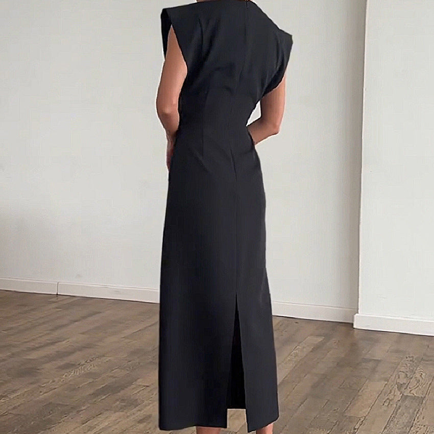 Summer Women Clothing Black Design Tight Waist Hollow Out Cutout Commuting Elegant Dress