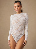 Spring Lace Long Sleeve Solid Color Sexy Slim Bottoming Women Jumpsuit