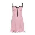 Spring Summer Women Clothing French Sizzling Contrasting Lace Backless Short Polka Dot Dress For Women