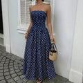 Summer Date Elegant Retro Tube Top Maxi Dress Sleeveless Polka Dot Dress Women