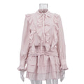 Summer Short Temperamental French Dress Women Design Ruffled Collared Long Sleeve A line Dress