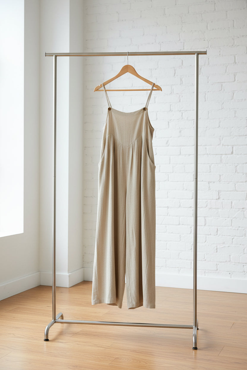 Women Clothing Summer Jumpsuit Ethnic Solid Color Wide Leg Jumpsuit