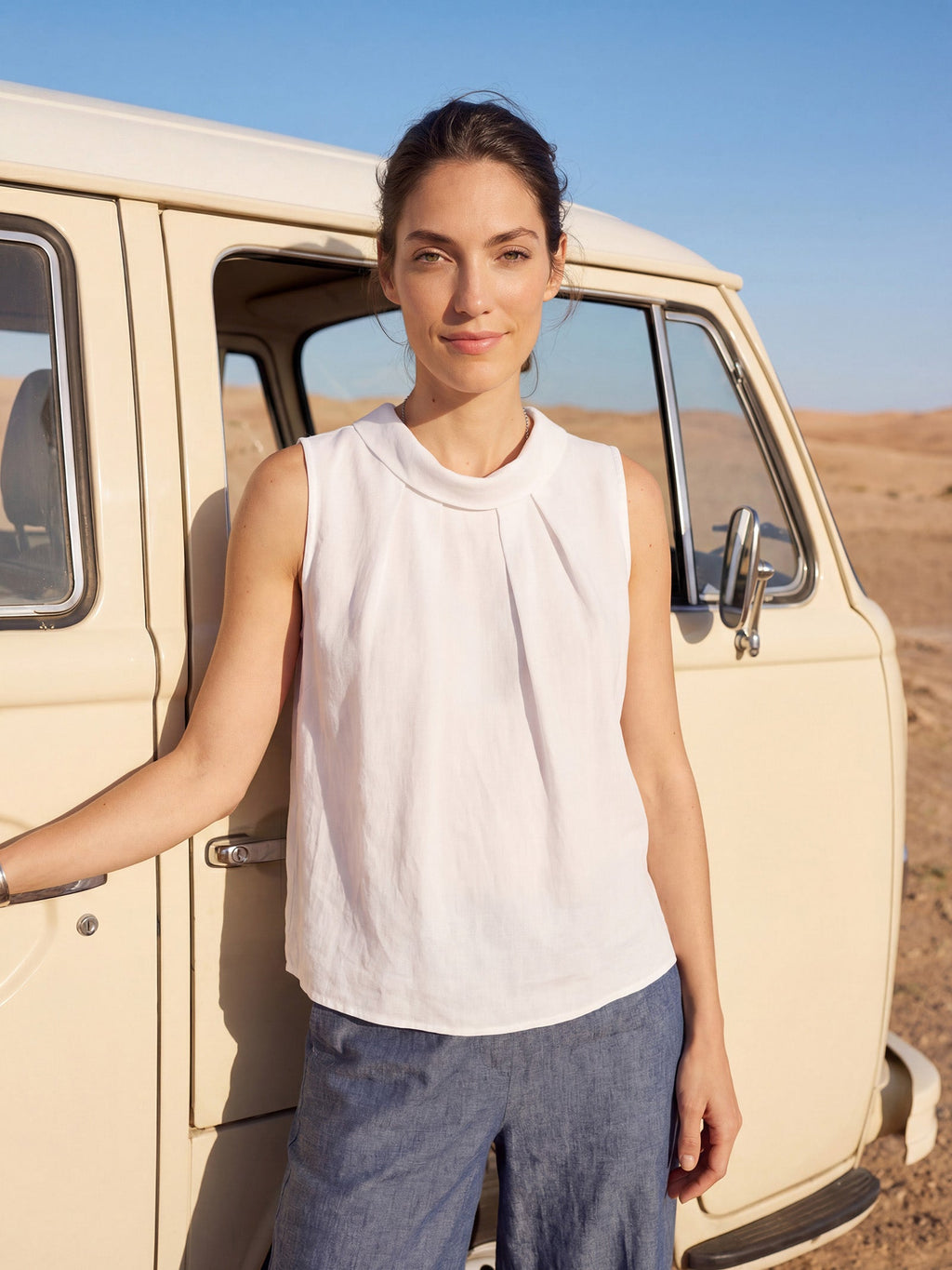 100% Linen Structured Collar Sleeveless Blouse BLAIR