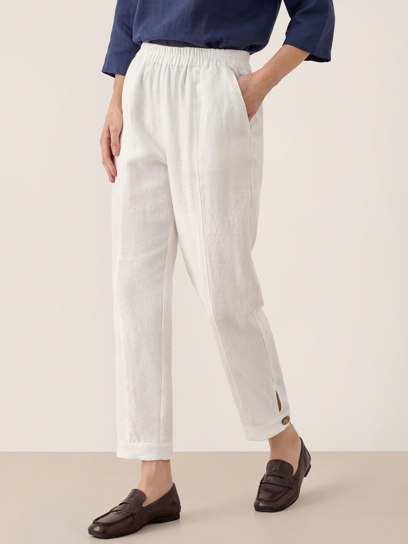 100% Linen Straight-Leg Pants with Elastic Waist PATRICE