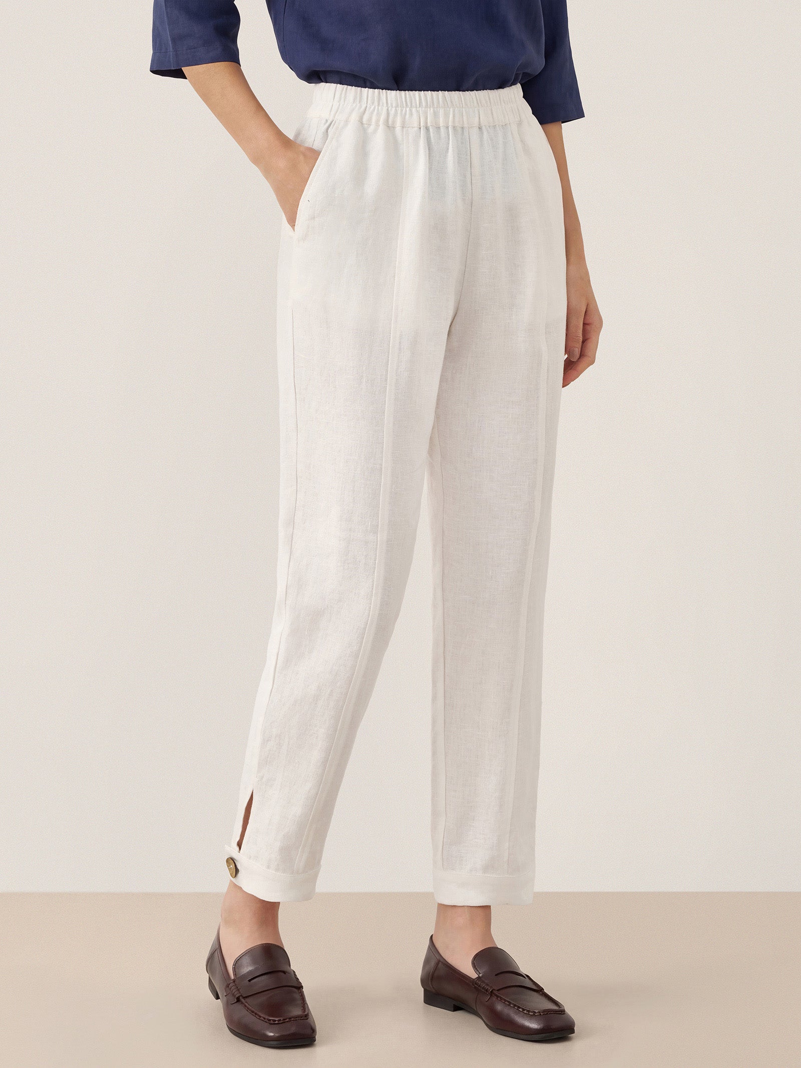 100% Linen Straight-Leg Pants with Elastic Waist PATRICE