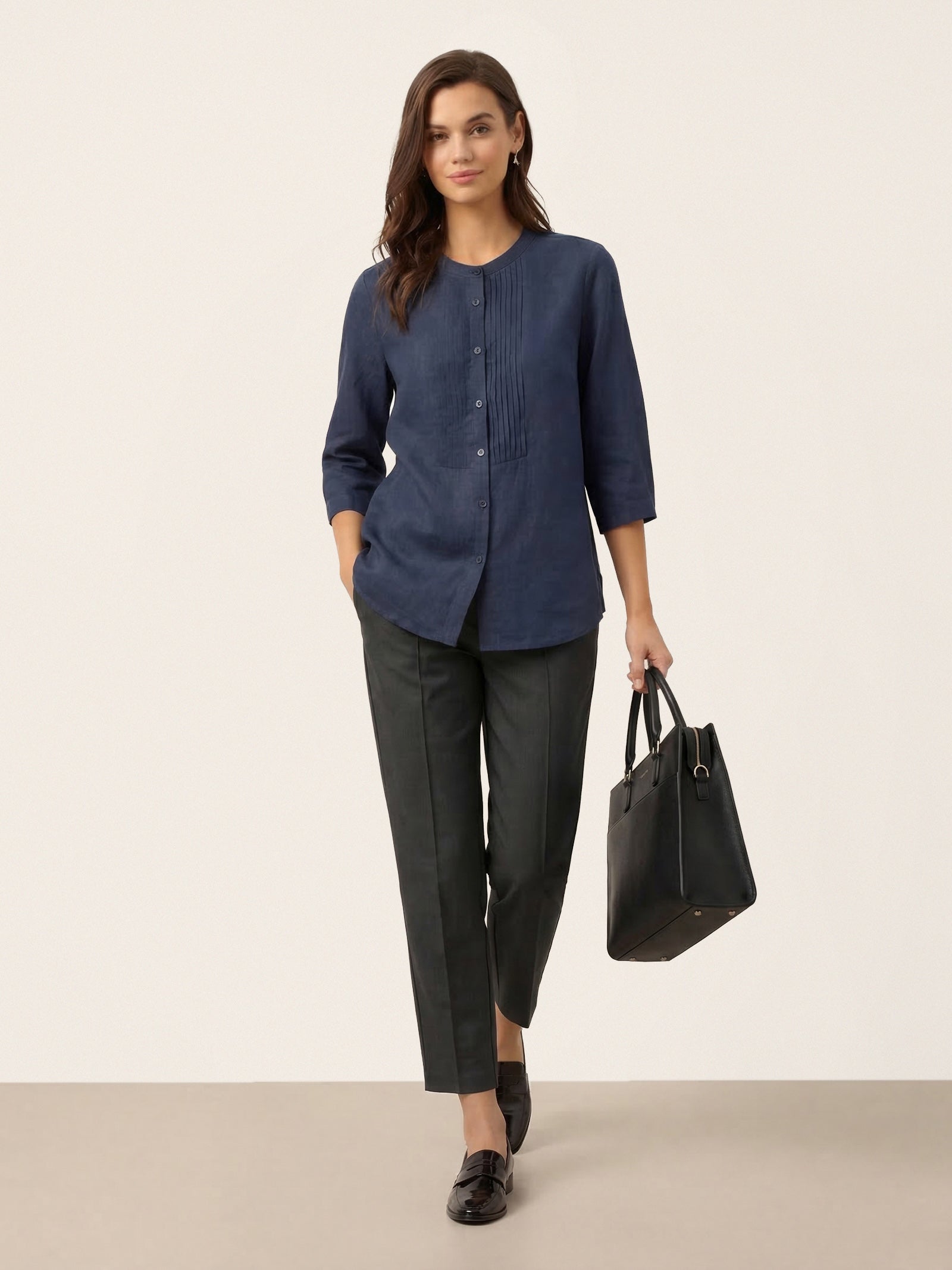 Linen Tailored Straight Cropped Pants LOGAN