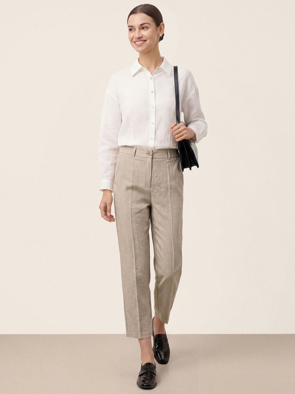 Linen Tailored Straight Cropped Pants LOGAN
