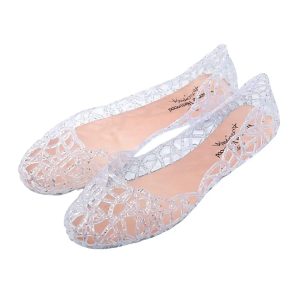 Casual Flat-soled Women Sandals Hollow Out Clear Beach Jelly Shoes Breathable Shallow Mouth Bling Sandals Ladies