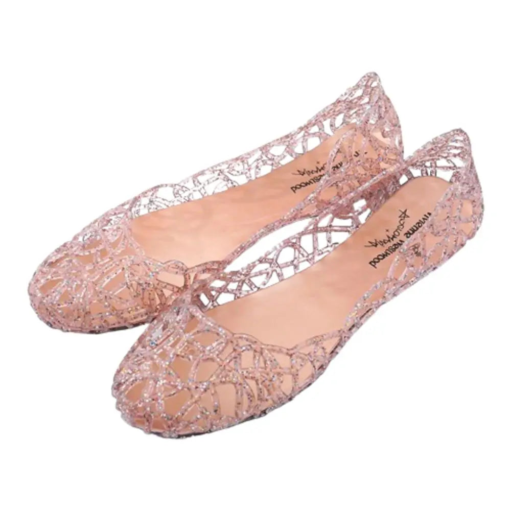 Casual Flat-soled Women Sandals Hollow Out Clear Beach Jelly Shoes Breathable Shallow Mouth Bling Sandals Ladies